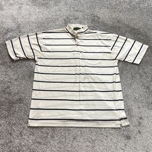 Carl Michaels Polo Shirt Mens Large White Blue Striped Golf Rugby Cotton Soft